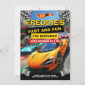 おもしろいレースカー誕生日パーティー 招待状 (正面)