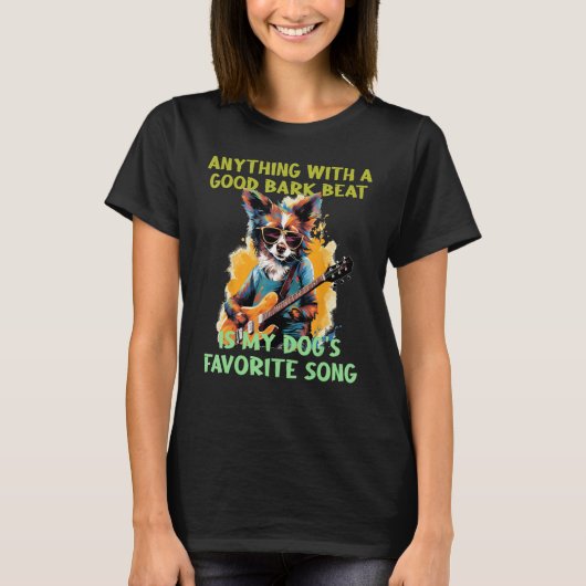 おもしろいロックアンドロール犬と吠えるビート Tシャツ (正面)