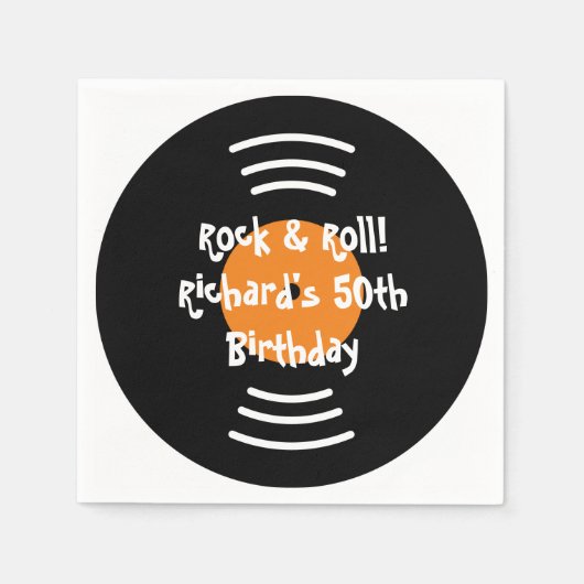 おもしろいロック&転がテーマバースデーパーティーのナプキン スタンダードカクテルナプキン (正面)