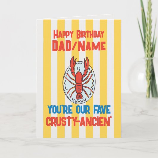 おもしろいロブスターアマルフィストライプイエロー誕生日 カード (正面)