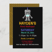 おもしろいロボットの誕生日パーティーへの招待 招待状 (正面/裏面)