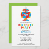 おもしろいロボット誕生日パーティー 招待状 (正面/裏面)