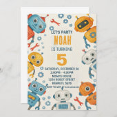 おもしろいロボット誕生日招待状 子供へ 招待状 (正面/裏面)