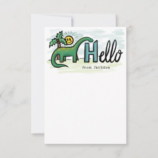 おもしろいロングネック恐竜ハローパーソナルキッズノート サンキューカード (正面)