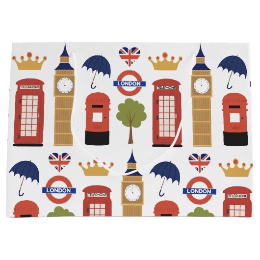 おもしろいロンドンパターン旅行ラージ抱き枕 ラージペーパーバッグ (正面)