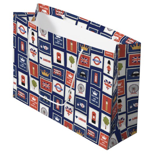 おもしろいロンドンパターン旅行 ラージペーパーバッグ (正面アングル)