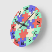おもしろいローマ数字、ジグソーカラフルパズルピース ラウンド壁時計 (傾斜)
