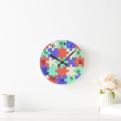 おもしろいローマ数字、ジグソーカラフルパズルピース ラウンド壁時計 (ホーム)