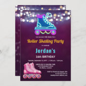 おもしろいローラスケートで滑る誕生日パーティー 招待状 (正面/裏面)