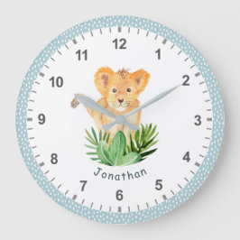 おもしろいワイルドアニマルライオンジャングルサファリキッズルームデコル ラージ壁時計