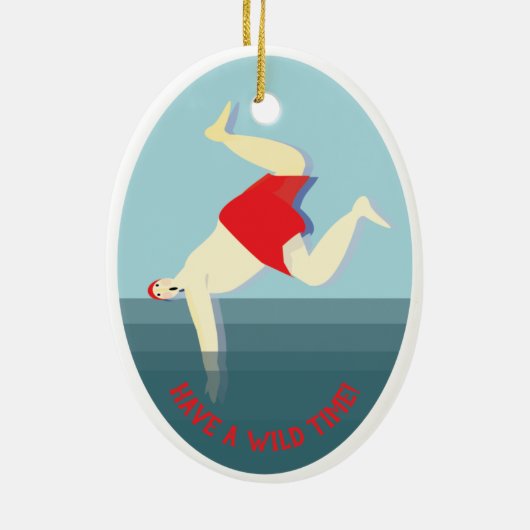 おもしろいワイルドスイミングマンクリスマス セラミックオーナメント (裏面)
