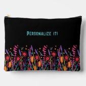 おもしろいワイルドフラワーズブラックフローラ名前をカスタムする アクセサリーポーチ (正面)