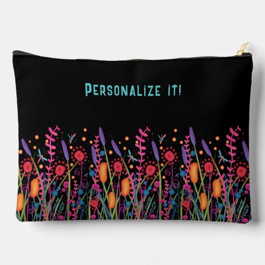 おもしろいワイルドフラワーズブラックフローラ名前をカスタムする アクセサリーポーチ (裏面)