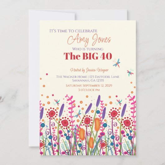 おもしろいワイルドフラワーパーソナライズされたトンフライ誕生日 招待状 (正面)