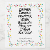 おもしろいワインのトナカイ名クリスマスライト ワインラベル (シングルラベル)