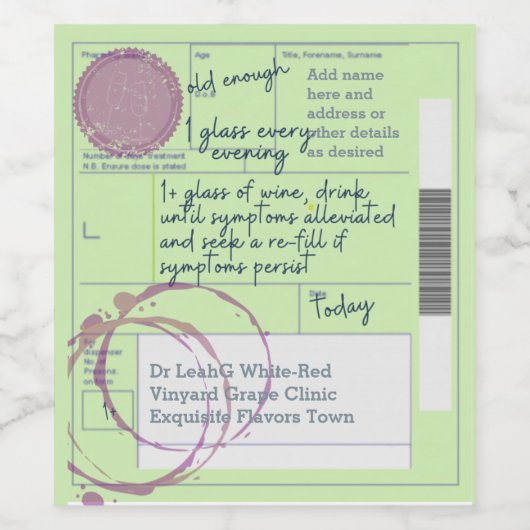 おもしろいワインの贈り物のための英国のパーソナライズされた処方 ワインラベル (シングルラベル)