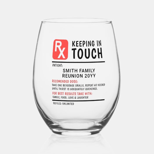 おもしろいワイン処方家族懇親会カスタム文字 ステムなしワイングラス (正面)
