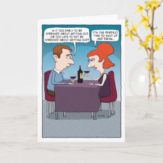 おもしろいワイン飲用ストレスレリーフ、 浮き彫り誕生日 カード (黄色い花)