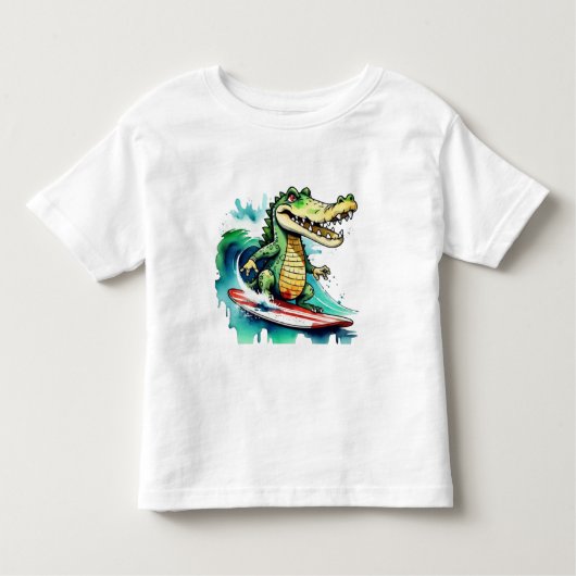 おもしろいワニサーフィンTシャツ トドラーTシャツ (正面)