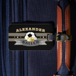 おもしろいワールドクラスバラーFOOTBALL on BLACK ラゲッジタグ