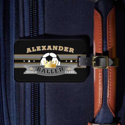 おもしろいワールドクラスバラーFOOTBALL on BLACK ラゲッジタグ (正面インサイチュ4)