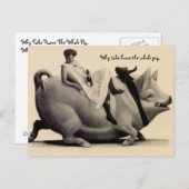 おもしろいヴィンテージに乗った豚のはがきの女性はなぜ連れて行くか ポストカード (正面/裏面)