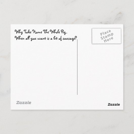 おもしろいヴィンテージに乗った豚のはがきの女性はなぜ連れて行くか ポストカード (裏面)