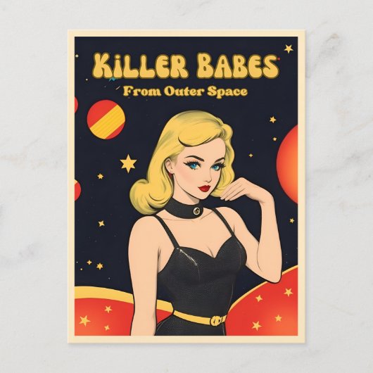 おもしろいヴィンテージアポップ・アートのートスタイルアウタースペースブロンド ポストカード (正面)