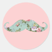 おもしろいヴィンテージガーリー赤ピンクのフローラ口ひげ ラウンドシール (正面)