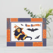 おもしろいヴィンテージガールハローウィンパーティ招待状 招待状 (スタンド正面)