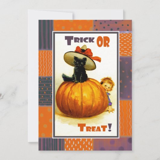 おもしろいヴィンテージキッドハローウィンパーティ招待状 招待状 (正面)