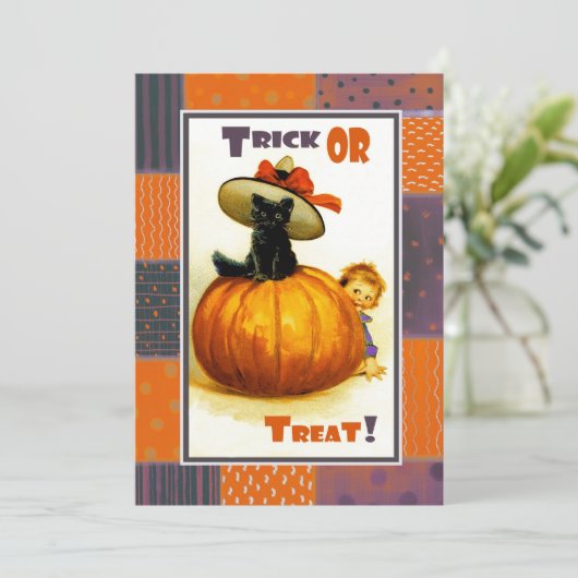 おもしろいヴィンテージキッドハローウィンパーティ招待状 招待状 (スタンド正面)