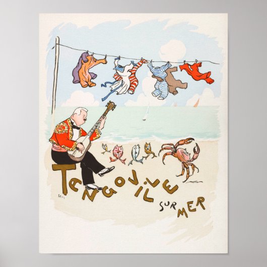 おもしろいヴィンテージギタープリント踊りカニ音楽 ポスター (正面)