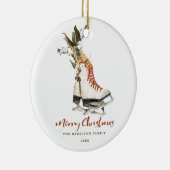 おもしろいヴィンテージグリーンリーファミリークリスマスフォト セラミックオーナメント (右)