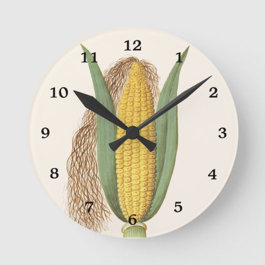 おもしろいヴィンテージコーンフスクイラストレーション ラウンド壁時計 (正面)