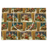 おもしろいヴィンテージサンタインロードスターとオートバイ ラージペーパーバッグ (正面)