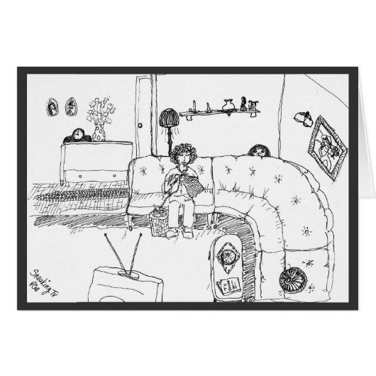 おもしろいヴィンテージスケッチリビングルームシーン (正面横)