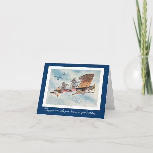 おもしろいヴィンテージゾ飛んでいるファン誕生日 カード (正面)