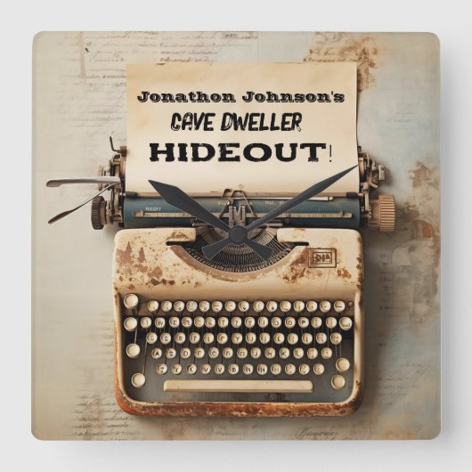 おもしろいヴィンテージタイプライター壁時計 スクエア壁時計 (正面)