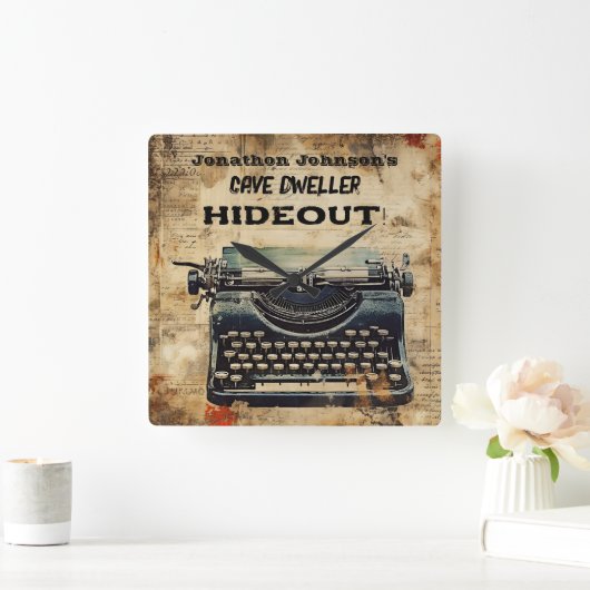 おもしろいヴィンテージタイプライター壁時計 スクエア壁時計 (ホーム)