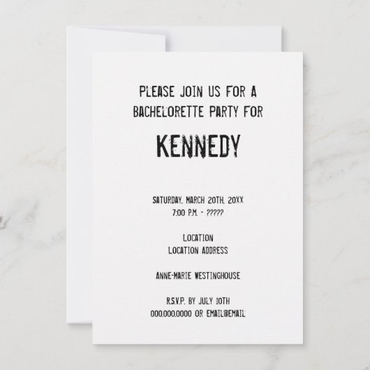 おもしろいヴィンテージタイプライター花嫁バチェロレッテ 招待状 (裏面)