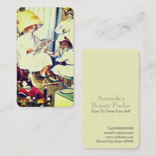 おもしろいヴィンテージネコ美しいサロン名刺 名刺 (正面/裏面)