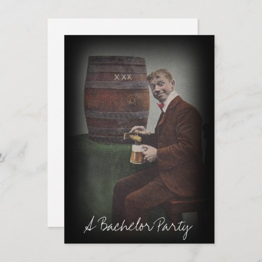 おもしろいヴィンテージバチュラーパーティケグタップガイ招待状 招待状 (正面/裏面)