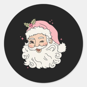 おもしろいヴィンテージピンクサンタクロースピンククリスマスメンズwo ラウンドシール