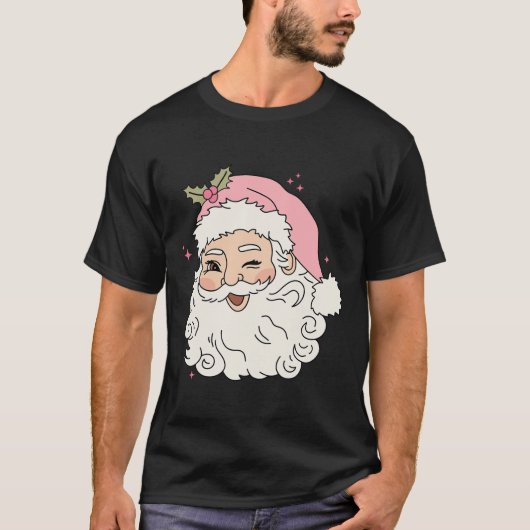 おもしろいヴィンテージピンクサンタクロースピンククリスマスメンズwo tシャツ (正面)