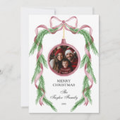 おもしろいヴィンテージフォトピンクリボンメリークリスマス 招待状 (正面)
