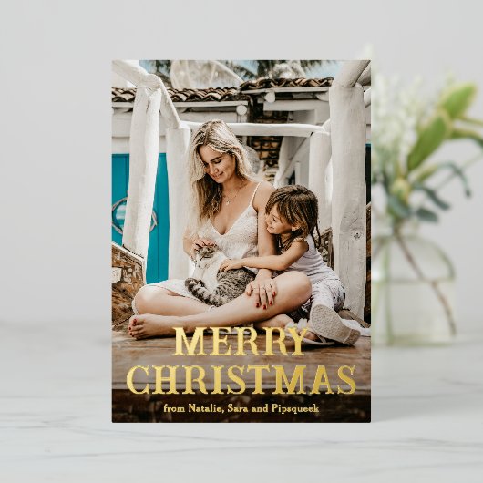 おもしろいヴィンテージフォントフォトクリモダンスマス 箔シーズンカード (立ち正面)