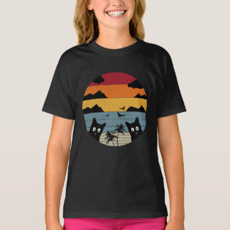 おもしろいヴィンテージブラックキャットレトロスタイル Tシャツ