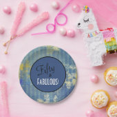 おもしろいヴィンテージブルーデニムフィフティ&ファブラス誕生日 ペーパープレート (パーティー)