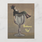 おもしろいヴィンテージボトムズアップレディーワイングラス葉書 ポストカード (正面)